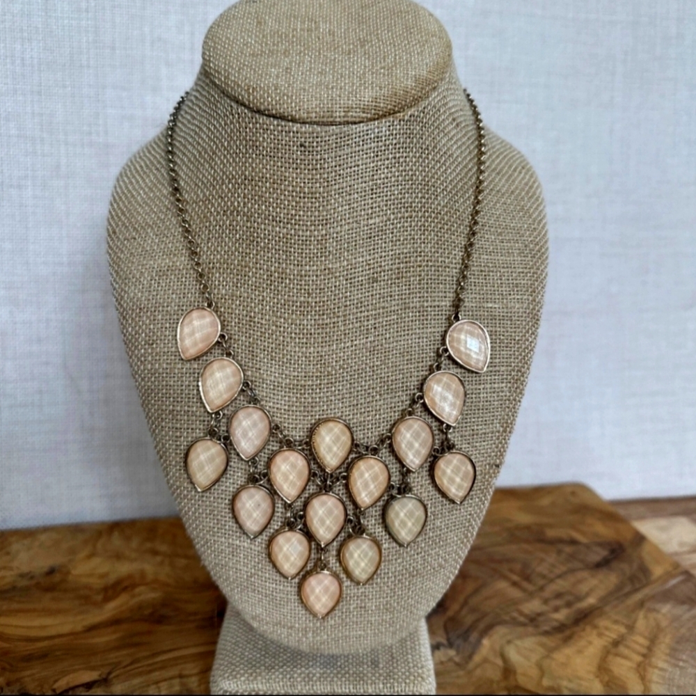 Teardrop Statement Peach Necklace Gold Tone Chain 18-21 inches